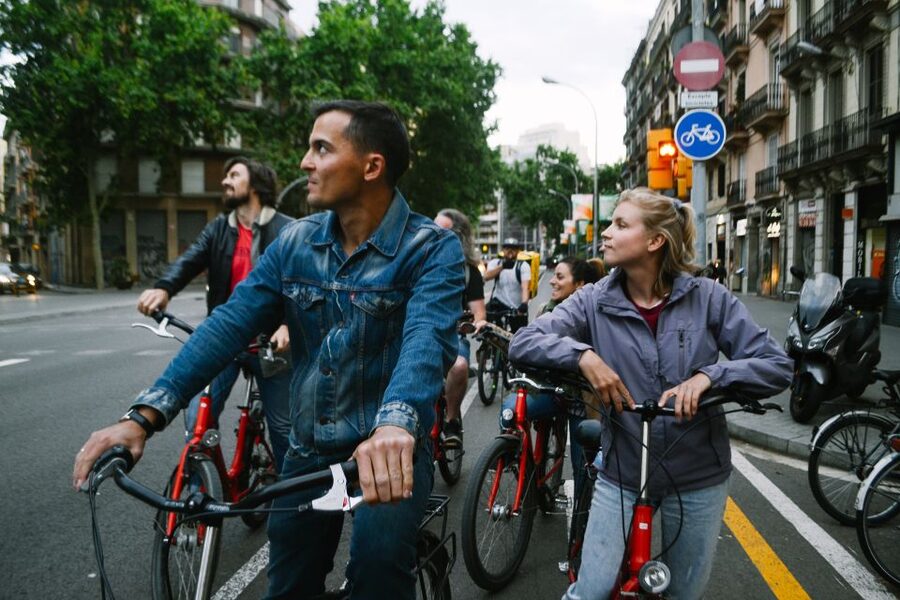 Barcelona Bike Tour by Night with Cava - The big payoff: Plaza España viewpoint and included Cava