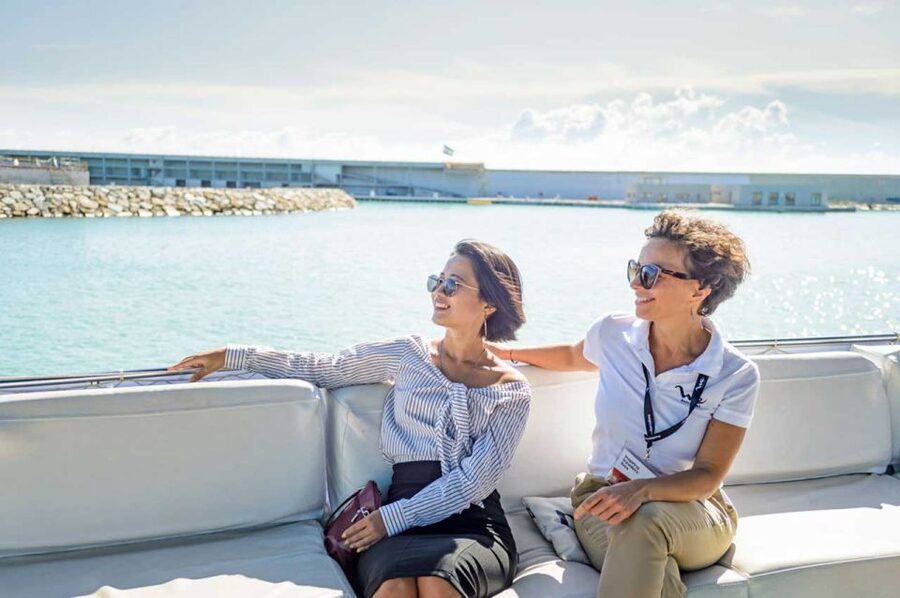 Barcelona: E-Bike Tour with Montjuic Cable Car & Boat Ride - Entering The Montjuic Viewpoint Plan With Land, Sea, and Air