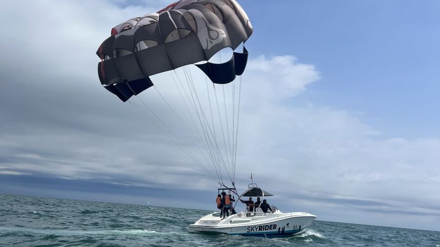 Barcelona: Guided Parasailing Experience - From Nomad Nautic at Olympic Port to the Starting Platform