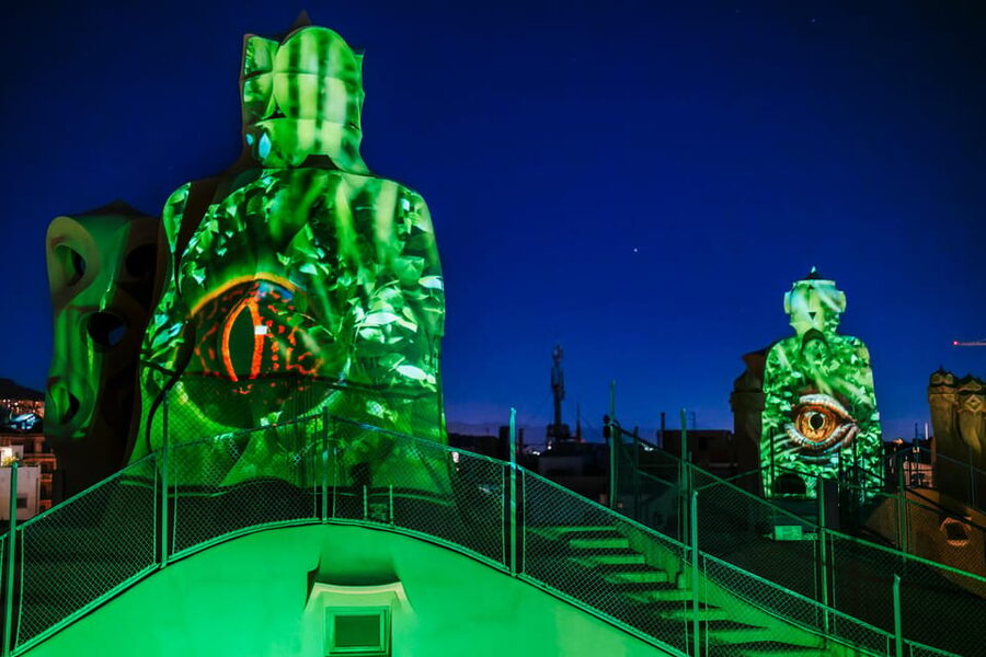 Barcelona: La Pedrera Night Experience - The rooftop finale: video mapping over Barcelona’s skyline