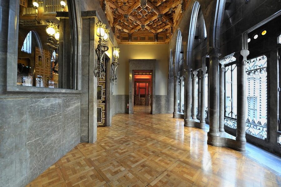 Barcelona: Palau Güell by Gaudí Entrance Ticket - Inside the grand entrance hall, columns, and the light show