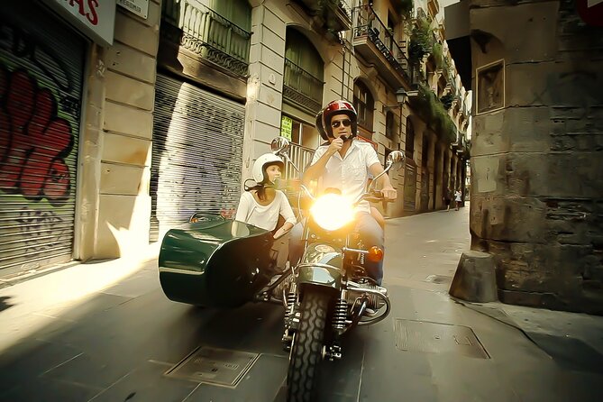 Full-Day Barcelona Tour by Sidecar Motorcycle - Eixample lunch, Gracia rides, and more Gaudi streets