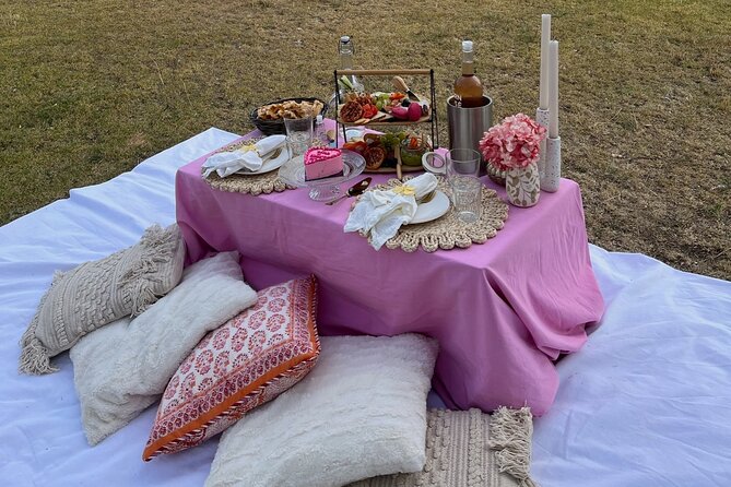 Romantic Picnic - The gourmet spread: small starter, picnic food, and chilled wine